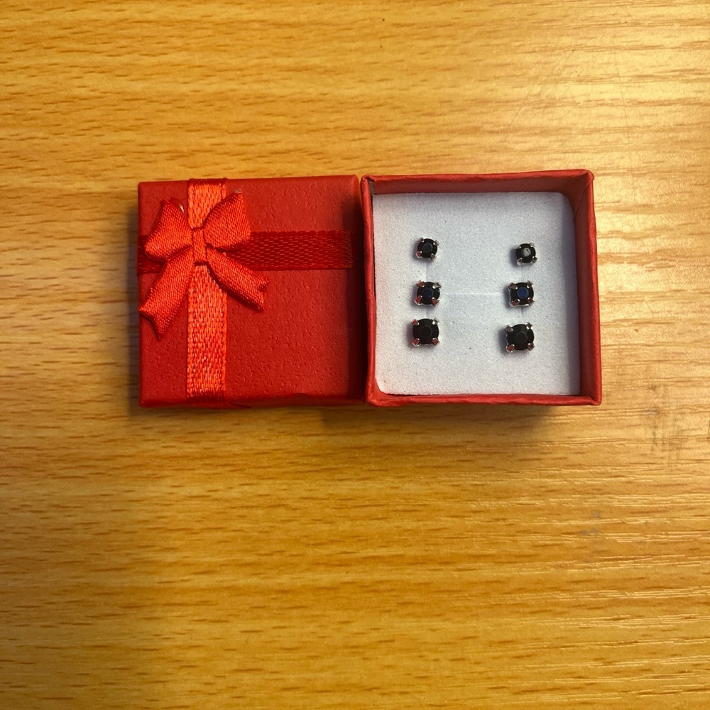 Elegant Stainless Steal Black Cubic Zirconia Stud Earrings Set of 3